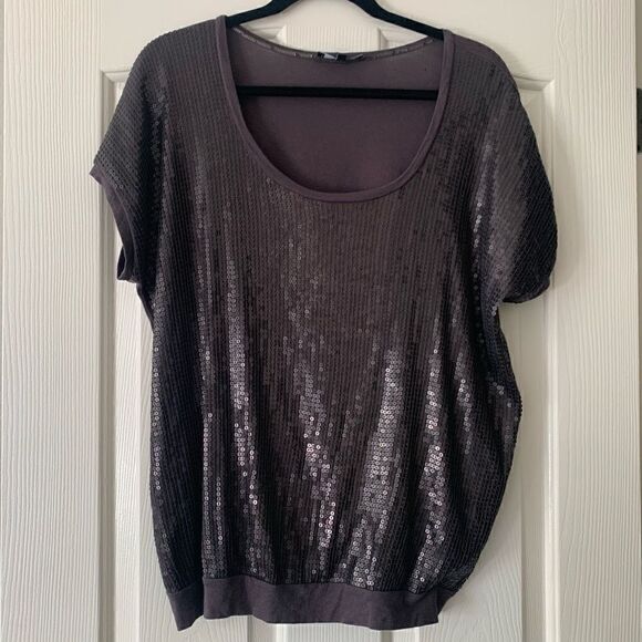 Express | Gray Sequin Top - Picture 1 of 8